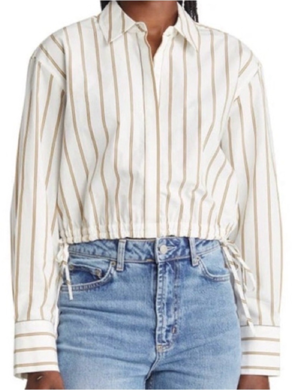 Rails Nicki Cropped Button Down Poplin Top in Ivory Daffodil Stripe Size XS